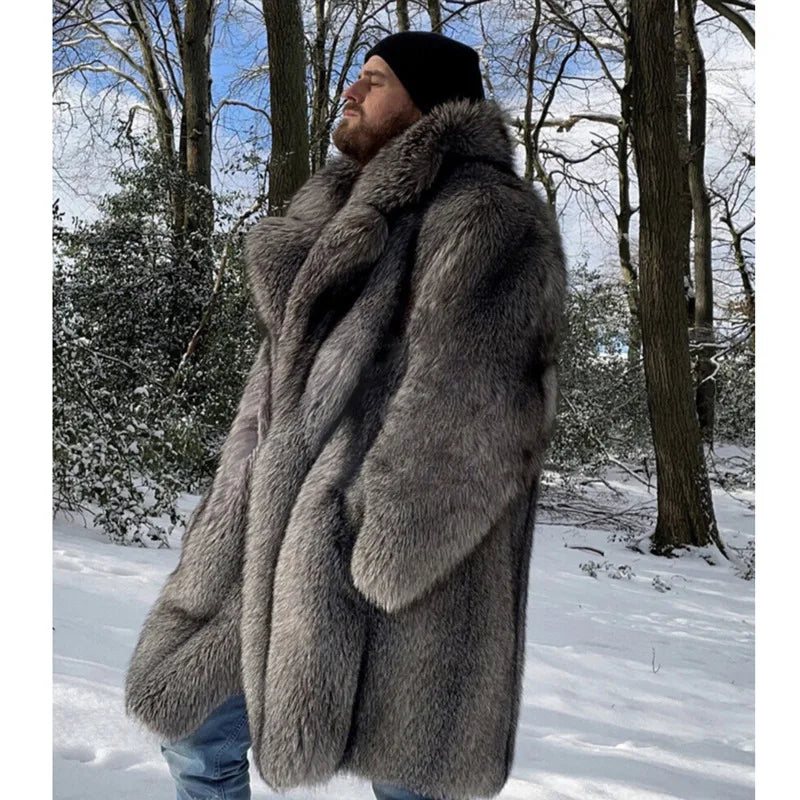 Men's Clothing Fur Coats Faux Fox Fur Long Coats Overcoats Plus Sizes Winter Thickened Warm Mink Fur Windbreakers Jacket Winter