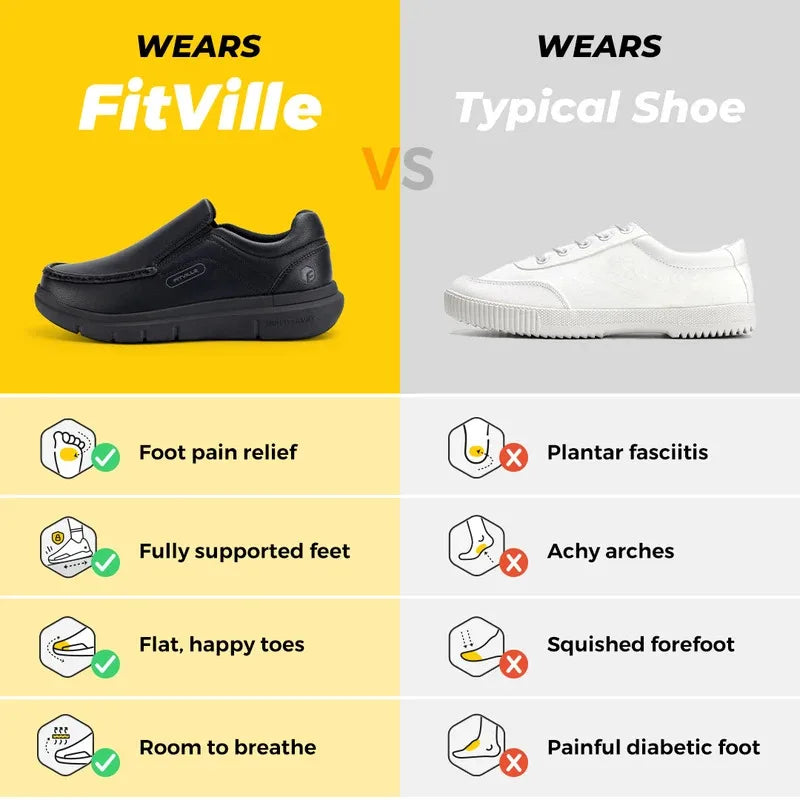 Fitville Men'S Slip-On Shoes Wide Width Leather Casual Shoes Lightweight For Swollen Feet With Arch Support Pain Relief