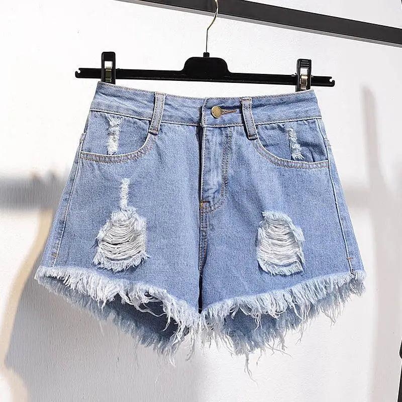 Large Size High-Waisted Denim Shorts for Women Summer Ruffled Wide-Leg Hot Pants Loose Fit A-Line Basic Short Jeans