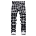 Men's Check Printed Jeans Fashion Black White Plaid | SAMAG