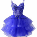 Customized Tiered Tulle A Line Homecoming Dress For Teens Sparkly Lace Applique Beaded Short Prom Dress Mini Cocktail Party Gown