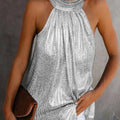 Women Gold Blouse 2025 New Fashion High Neck Sleeveless Hatler Tank Top Vest Summer Casual Loose Blouse Shirt Tee