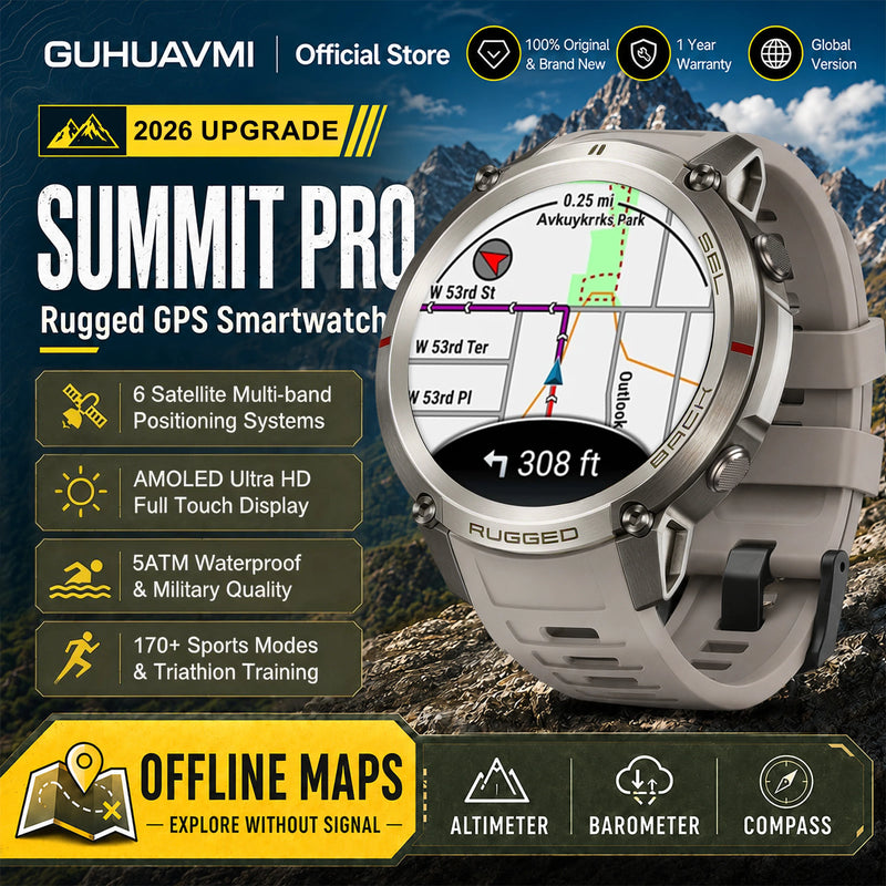 2026 Military Satellite Offline Map GPS Smart Watch Men 1.43''AMOLED Bluetooth Call Compass 5ATM Waterproof 170+Sport Smartwatch