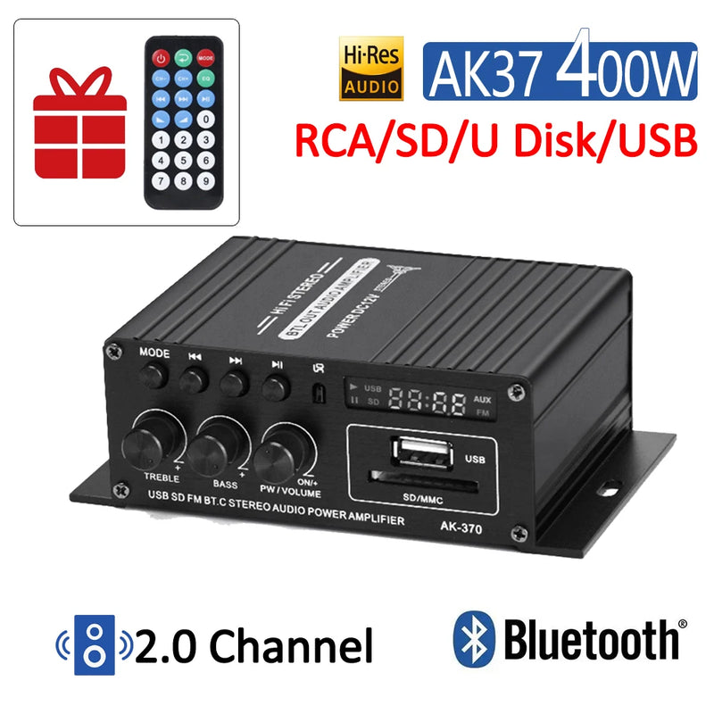 AK380/370/350 800W 12V HiFi Power Amplifier Home Karaoke Car Audio Power Amplifier Stereo BASS Speaker Class D Home Sound Amp