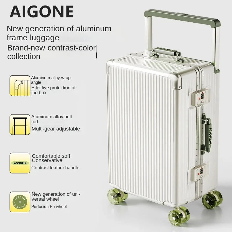 20"24 Inch Wide Handle Travel Suitcase Aluminum frame Carry-on Luggage Trolley Case with Wheels Boarding Box Rolling Luggage Bag