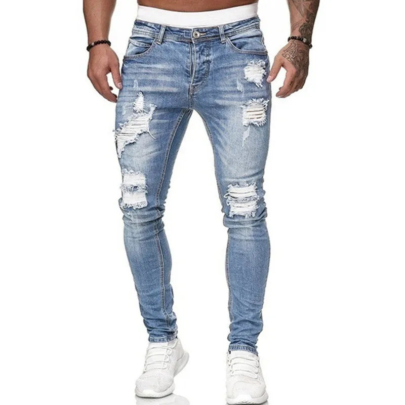 Fashion Street Style Ripped Skinny Jeans Men Vintage wash | SAMAG
