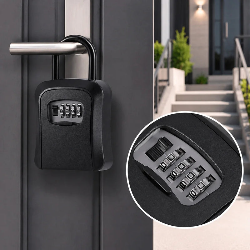 Waterproof Outdoor Key Lock Box 4 Digit Combination Metal Password Safe for Home Door Wall Mounted No Drill - View 6 | SAMAG