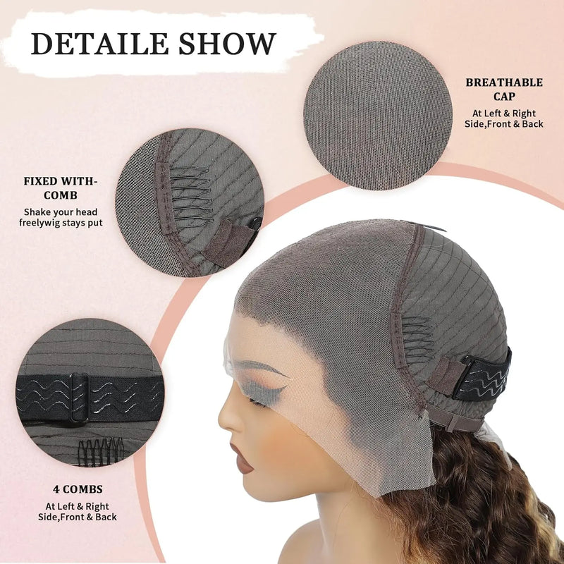 13x4 HD Lace Frontal Curly Wig Honey Blonde Highlight Vietnamese Human Hair Glueless Lace Front Wigs For Women