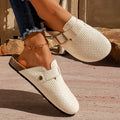 Fashion Gold Woven Buckle Clogs for Women 2026 Summer Closed Toe Cork Sole Mule Shoes Woman Non-slip Flat Heels Half Slippers