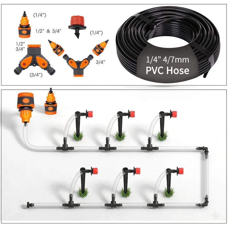30-5m Garden LCD Button Timer Irrigation Set 0-80L/H Rotating Adjustable Nozzle Intelligent Display Automatic Watering System
