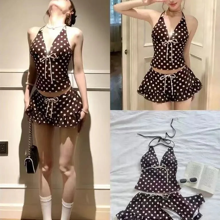 Women Bikinis Set Polka Dot Swimsuit Halter V Neck | SAMAG
