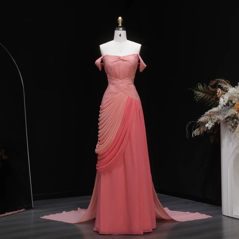 Sharon Said Elegant Pink Off Shoulder Evening Dress | SAMAG