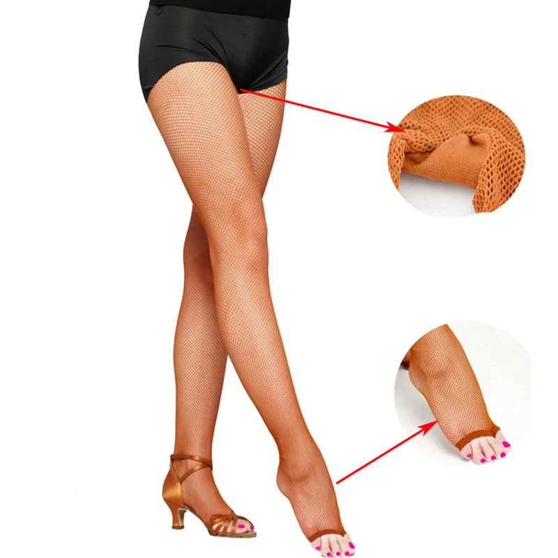 Sexy Latin Tights Leaky Toe Stocking Professional Dance Socks Caramel Cha-Cha Tights Peep Toe Pantyhose Mesh Latin Fishnet Socks