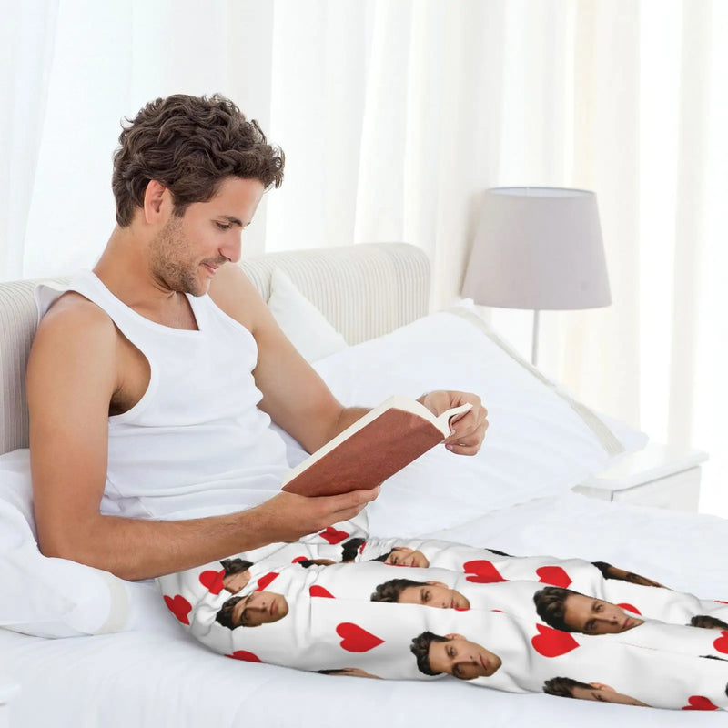 Customized sleeping pants with personalized facial photos long sleeved warm sleeping pants for both men and women  fun Christmas