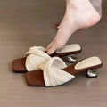Summer New Woven Cross Strap Square Toe Breathable Mule Sandals - Open Toe Irregular Metal Heel Pumps, Beach Vacation Shoes 2026