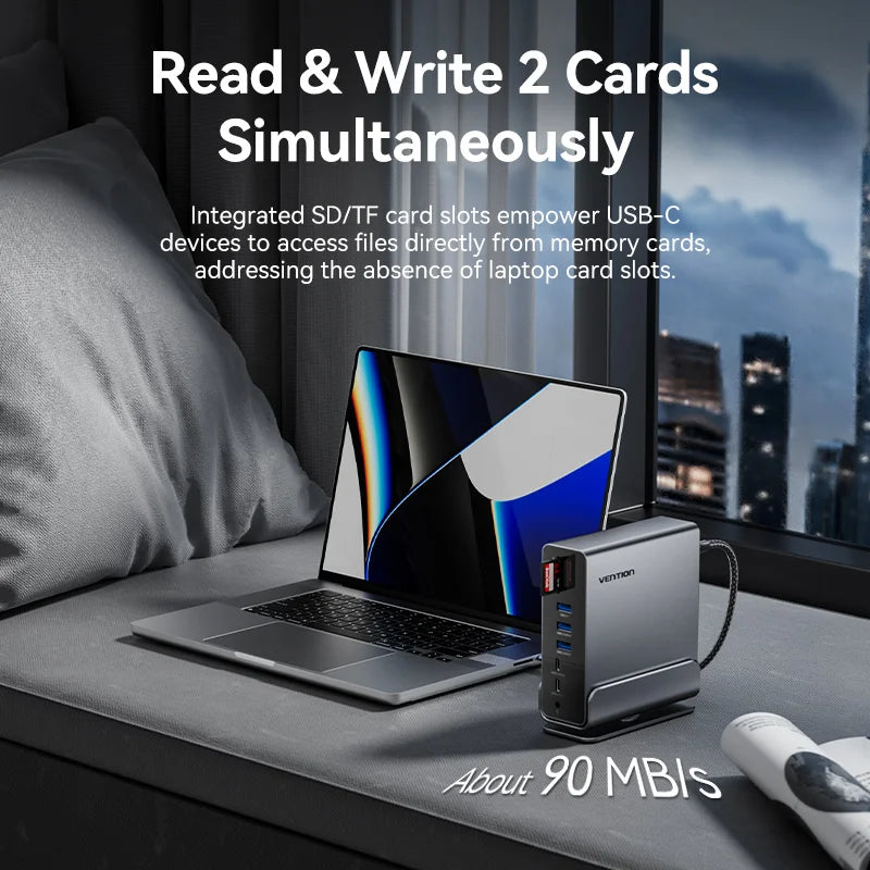 Vention 15-in-1 USB C Docking Station 4K@60Hz HDMI DP Triple Monitor  Hub USB 3.2 PD 100W Adapter for Windows MacBook HP Laptop