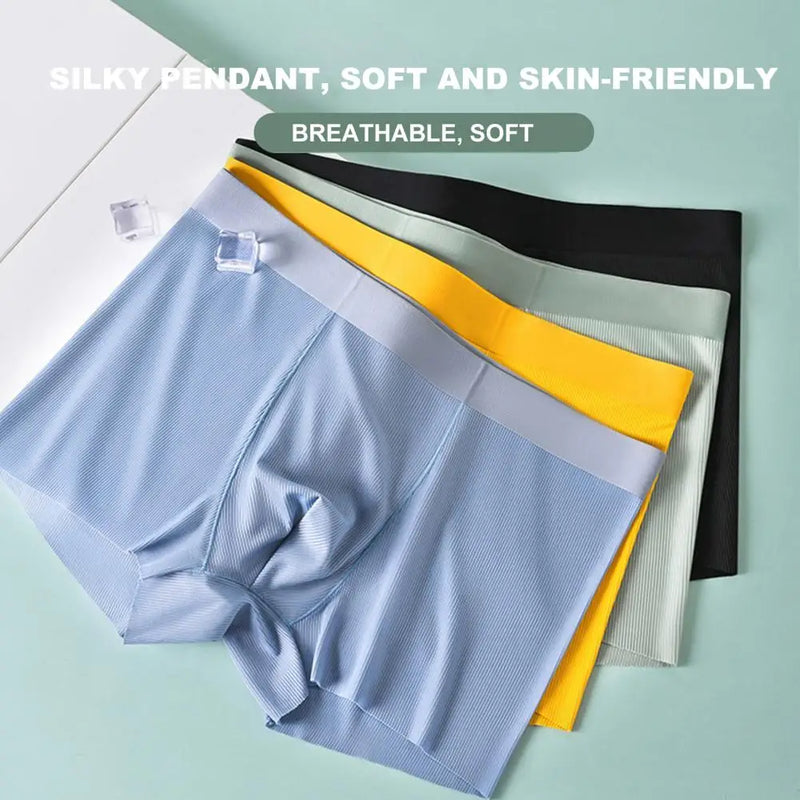 Men Boxers Thin Breathable Soft Ice Silk Seamless Daily Wear Anti-septic High Elasticity Male Underpants Men Underwear