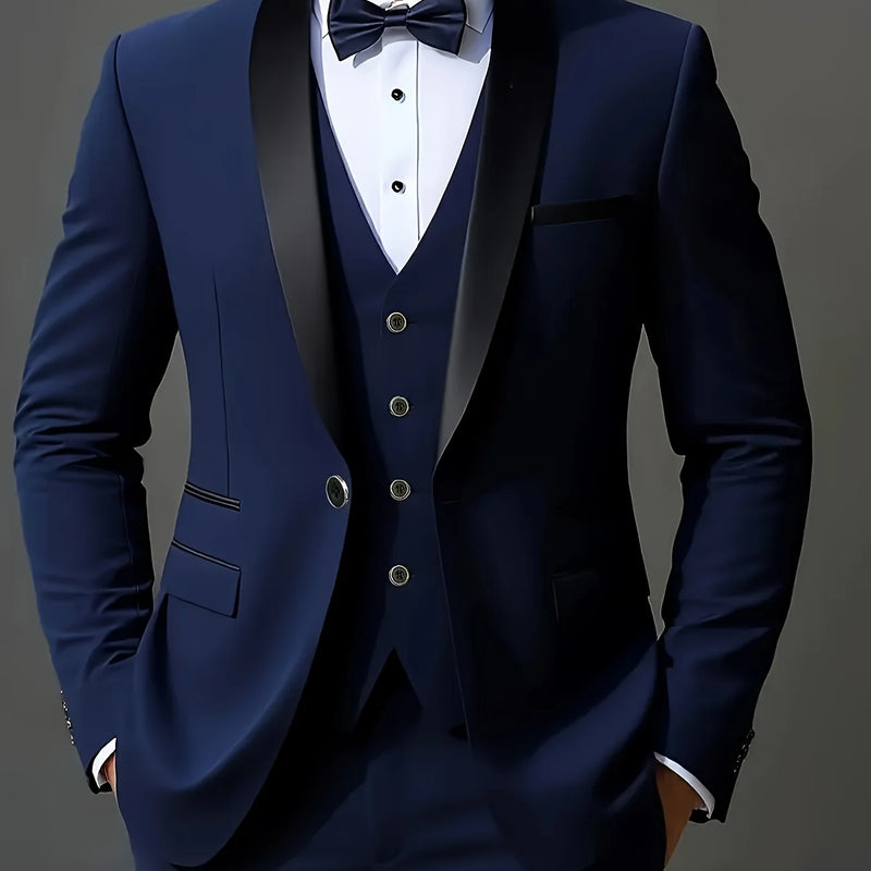 Men's 3pcs Suit Set, Jacket + Vest + Pants, Fashionable High-Quality, Suitable for Weddings, Parties and Formal Occasions