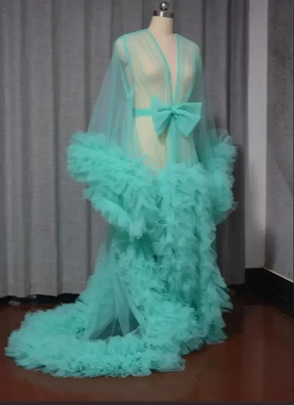 Women Dressing Gown Perspective Sheer Long Tulle Robe Puffy Pregnancy Maternity Dress for Baby Shower Nightgown Sleepwear Custom