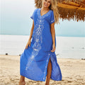Swimsuit Cover Ups Embroidery V Neck Short Sleeve Swim Cover Up for Women Kaftan Dresses