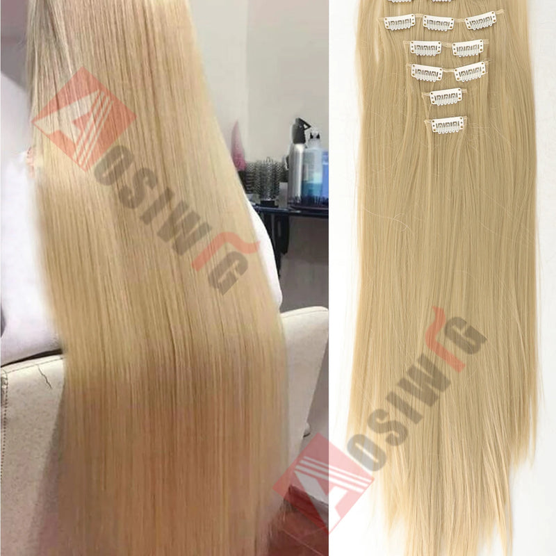 18-32Inch 16 Clips in Hair Extensions Long Straight Hairstyle Synthetic Blonde Black Hairpieces Heat Resistant False Hair Daily