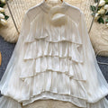 SINGREINY Autumn 3D Floral Chiffon Blouse Ruffle Full - View 7 | SAMAG