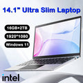 Ultra Slim Laptop 14.1" 16GB RAM 2TB SSD Intel N3700 Notebook Windows 11 Pro 1920*1080 Display Office Study Computer PC