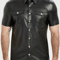 Men's PU leather short-sleeved street style button-down | SAMAG