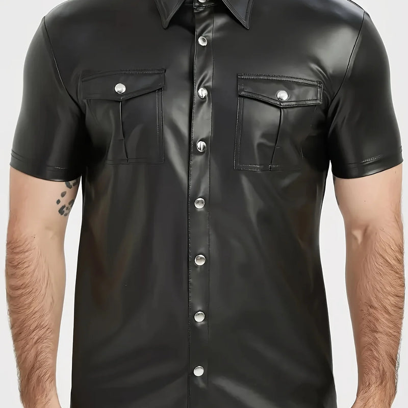 Men's PU leather short-sleeved street style button-down | SAMAG