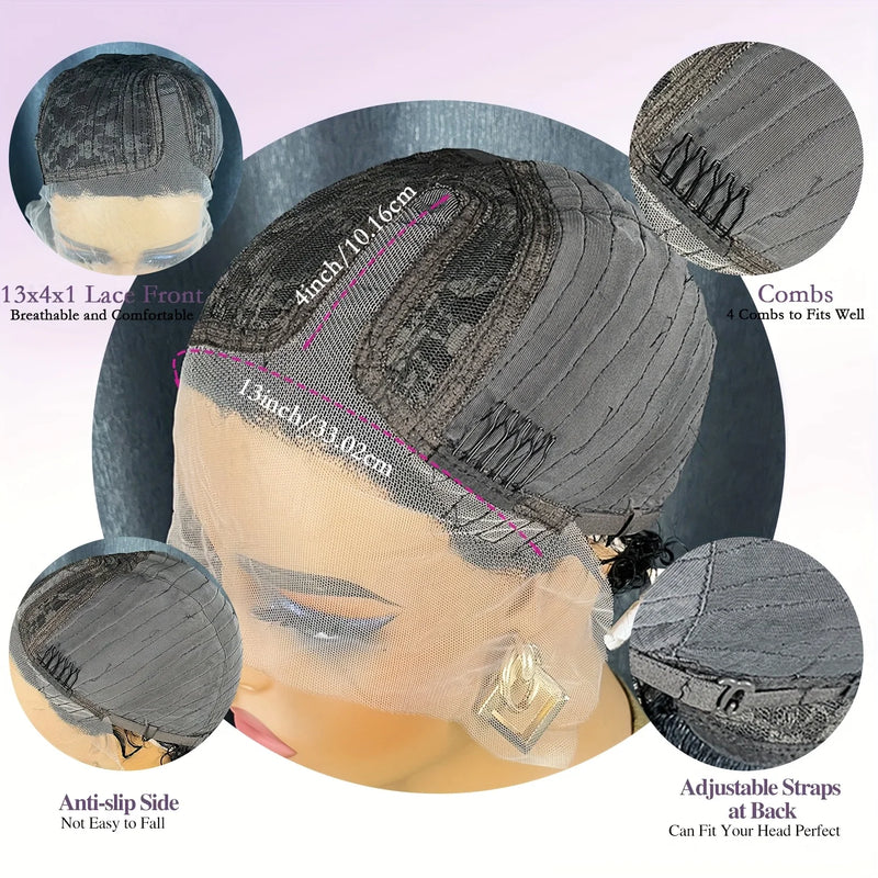 13x4x1 Lace Frontal Wig Loose Curly Wave Human Hair Brazilian Remy Hair Short Bob Pixie Cut Wig Human Hair 6 Inch 150% Density