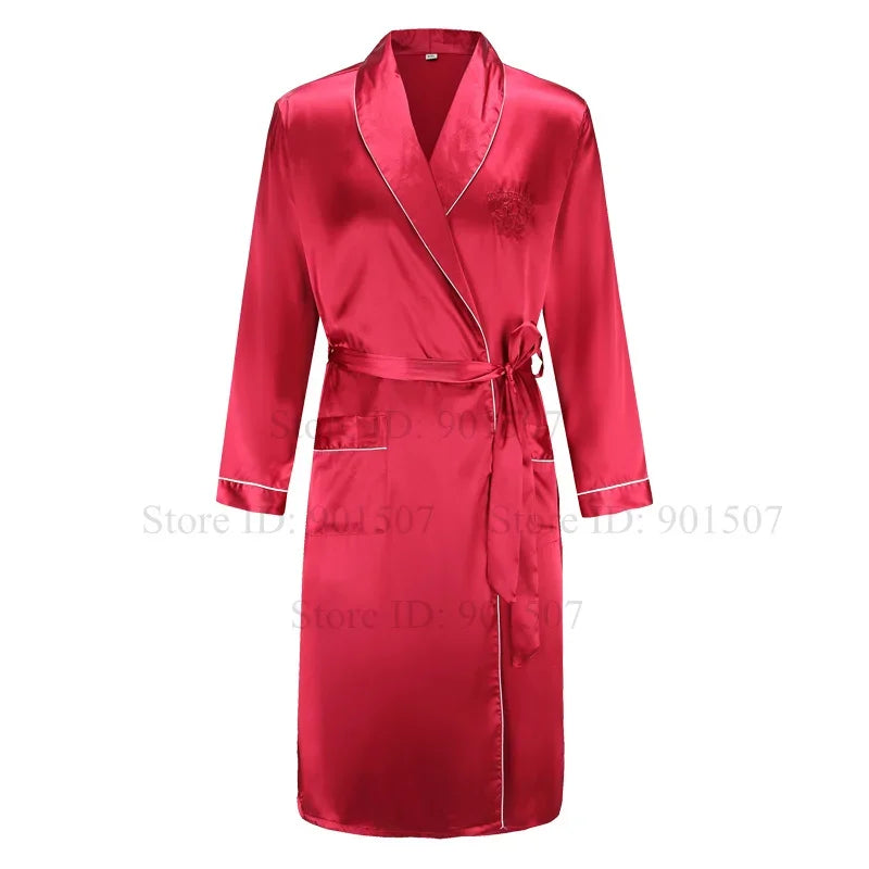 Spring Autumn Male Robe 3PCS Sleepwear Set Ice Silk Kimono Bathrobe Gown Loungewear Loose Casual Satin Homewear Nightwear 3XL