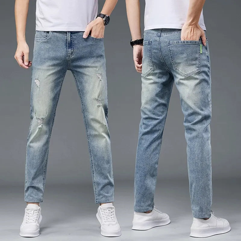 Men's Jeans Spring Summer Ripped Stretch Slim Straight | SAMAG