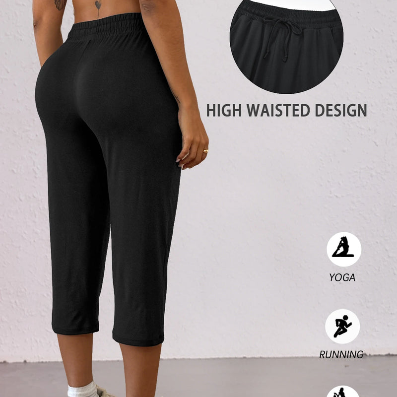 Women's Capri Yoga Pants Loose Soft Drawstring Workout - View 2 | SAMAG