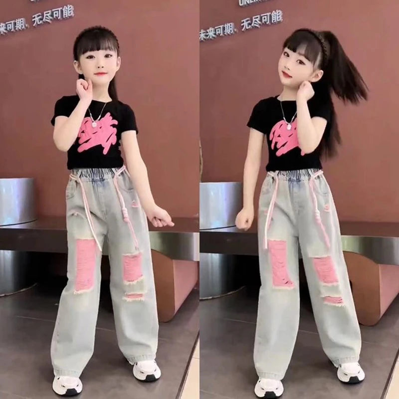 Kids Child New Jeans T - shirt Clothing Set for Teen Girl - View 3 | SAMAG
