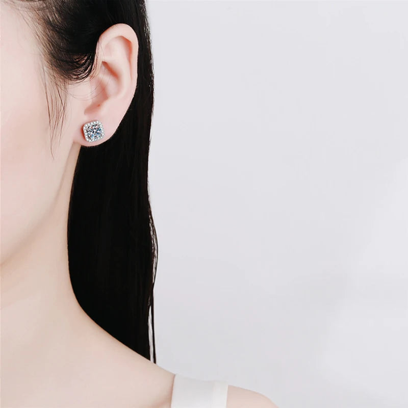 Promotion Moissanite Earrings for Women Pass Diamond Test Pen 100%  With Certificate Ear Studs 925 Sterling Silver Fine Jewelry