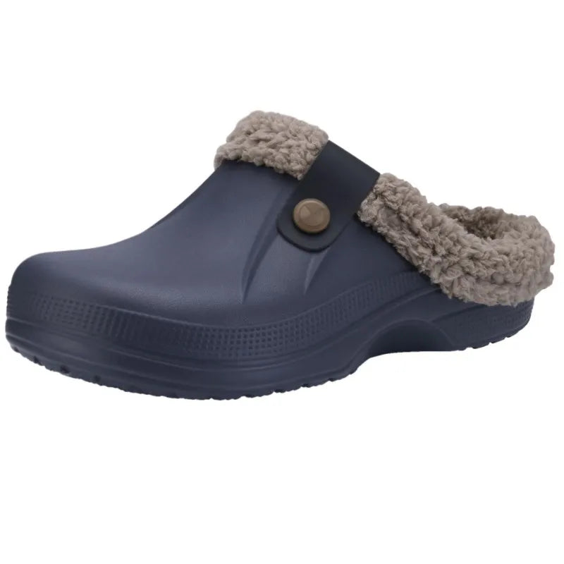 Smile Winter Fur Lined Clogs Women Fuzzy Slippers Men Warm House Slippers Adult Outdoor Waterproof Slippers Comfort Garden Clogs