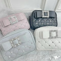 Sweet Knot Pearl Oulder Crossbody Bag Diamond Id Pattern Small Square Bag Faionable for Young Women Pearl Shoulder Rhinestones