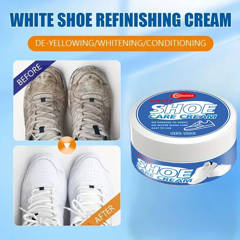 White Shoe Polishing Cream, Sneaker Cleaner and Shine Restorer for Canvas Shoes, Leather Shoes and Sports Shoes