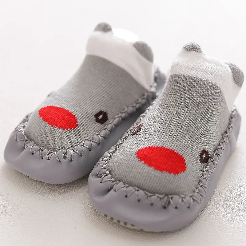 Baby Shoes Cotton Floor Socks Shoes Cartoon Cute Baby First Walkers Toddler Shoes Girl Boys Kids Soft  PU Sole Shoe Anti-slip