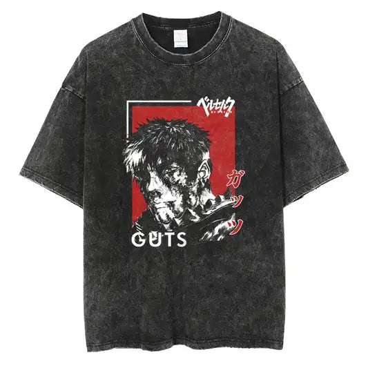 Japanese Anime Berserk Retro Washed T-shirt Men and Women New Summer Harajuku Clothing Casual Round Neck Short Sleeved Top