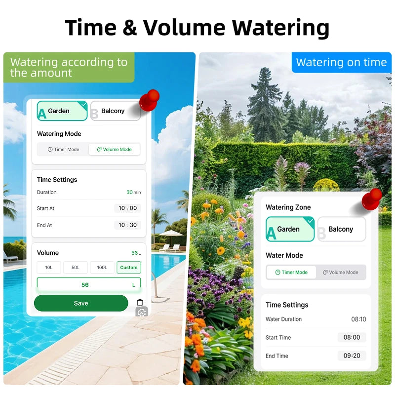 WiFi Water Timer 2 Zone Solar Power Smart Tuya Garden Automatic Irrigation Watering System Flow Meter Drip Sprinkler Controller