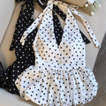 Backless Sexy Halter Beach Babydoll Crop Tops Women Polka Dots V Neck Sleeveless T Shirt Ruffles Basic Tees Not-Padded Pad