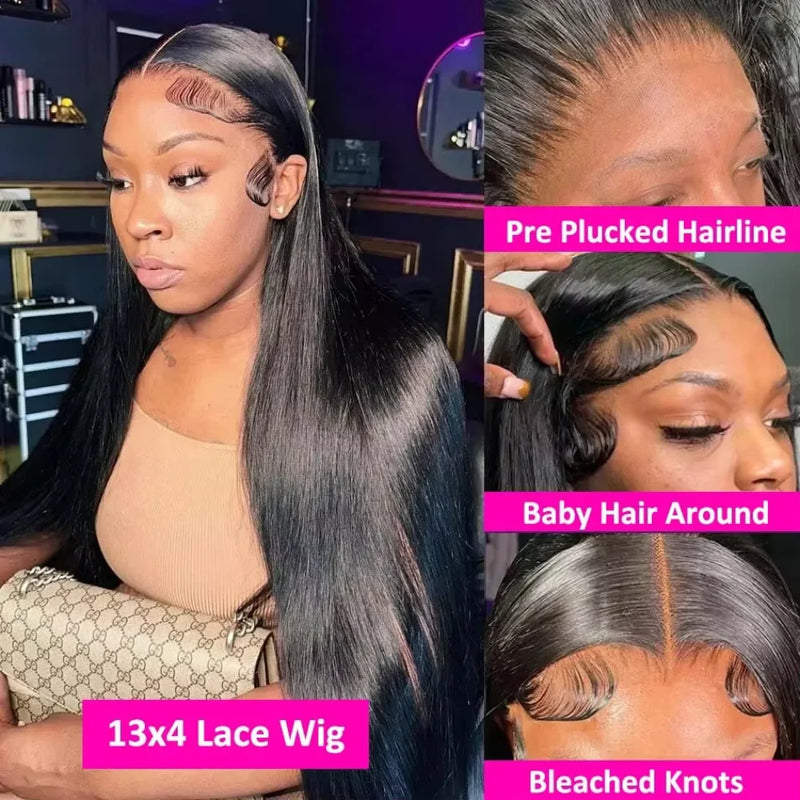 16 42 Inch Straight Lace Front Wigs Human Hair 13X4 Hd Lace Frontal Wig 250 Density Bone Straight Brazilian Human Hair Wig Straight Closure Wig for Women