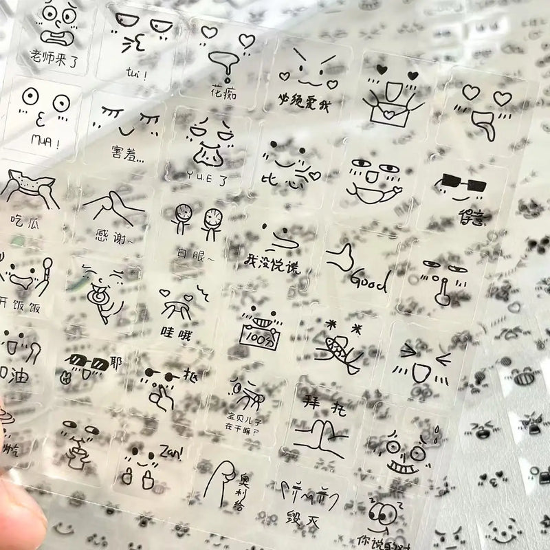 10Pcs Cute PET Emoticon Stickers DIY Journal Scrapbooking Decorative Material Stickers Kawaii Handbook Meme Stickers Kids