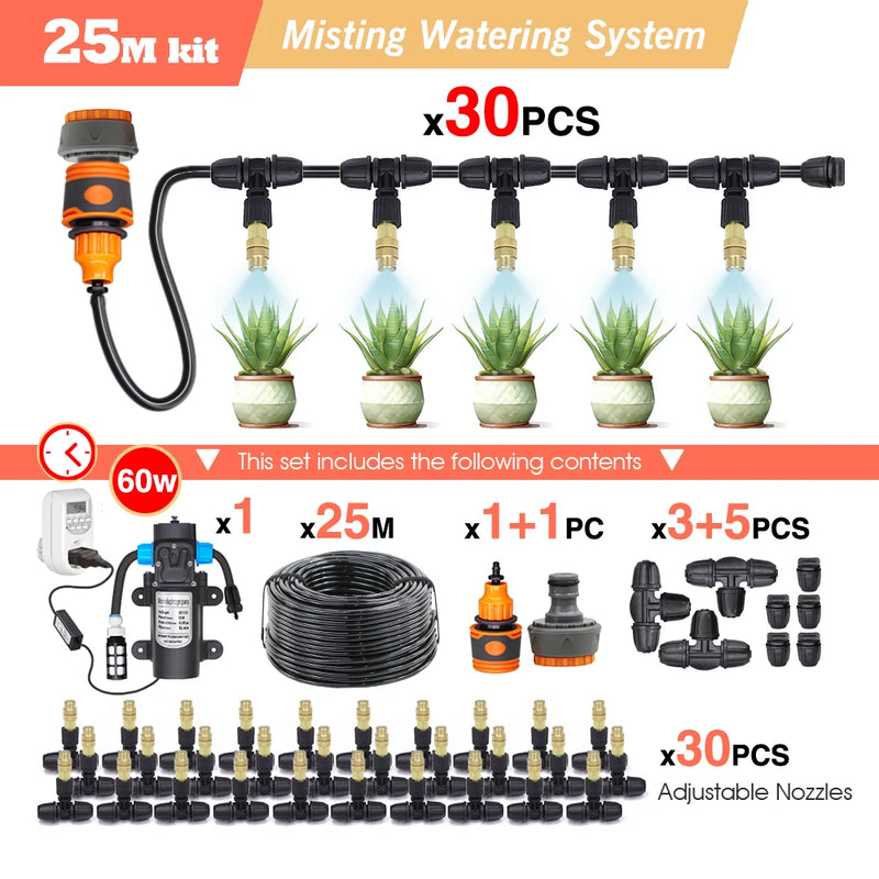 30-5M Garden Adjustable Brass Nozzle Misting Watering System 45/60/80/100W Self-Priming Pump Automatic Cool Irrigation Equipment