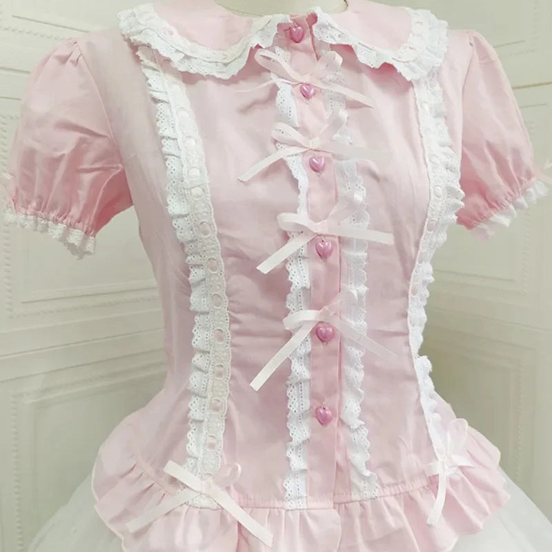 Summer Japanese Lolita Sweet Girls Short - sleeved Tops - View 5 | SAMAG