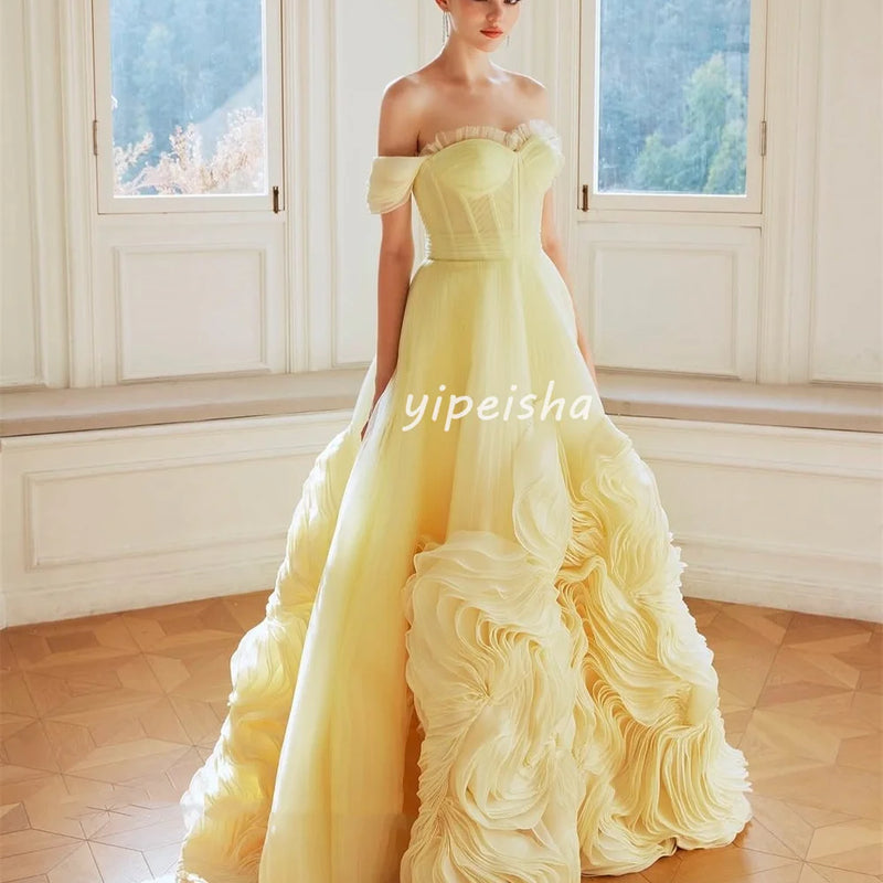 Customized Classic Organza Ruched A-line Off-the-shoulder | SAMAG