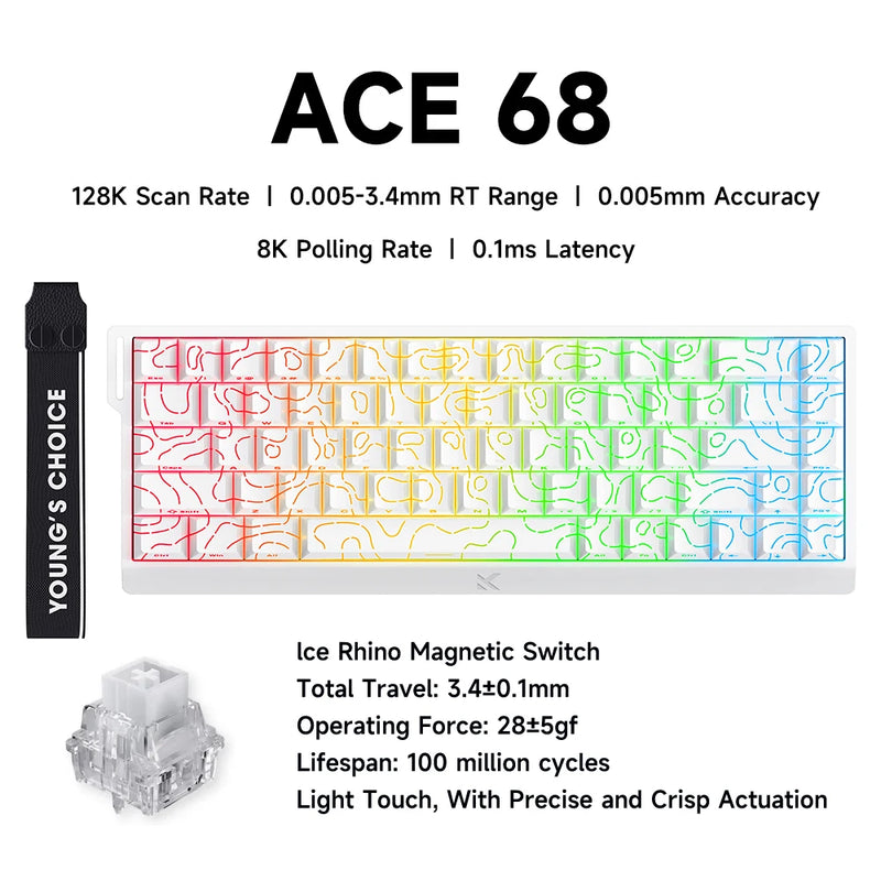 MCHOSE ACE 68 Magnetic Switch Gaming Keyboard Hall Effect Rapid Trigger Programmable RGB 8K Hz DKS/MT/TGL/RS/SOCD Keyboard