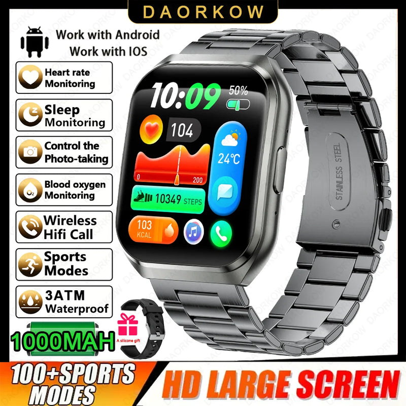 New Smart Watch Man 1000mAh Long Standby Outdoor Smartwatch Men IP68 Waterproof Heart Rate Sport BT Call Big Battery Smart Watch