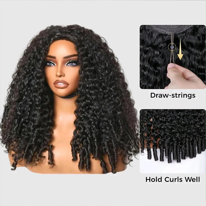 Burmese Curly 3 IN 1 Half Wigs Human Hair Wig Glueless Wigs Ready to Wear Half Wig Drawstring Clip Burmese Curly Hair Half Wig